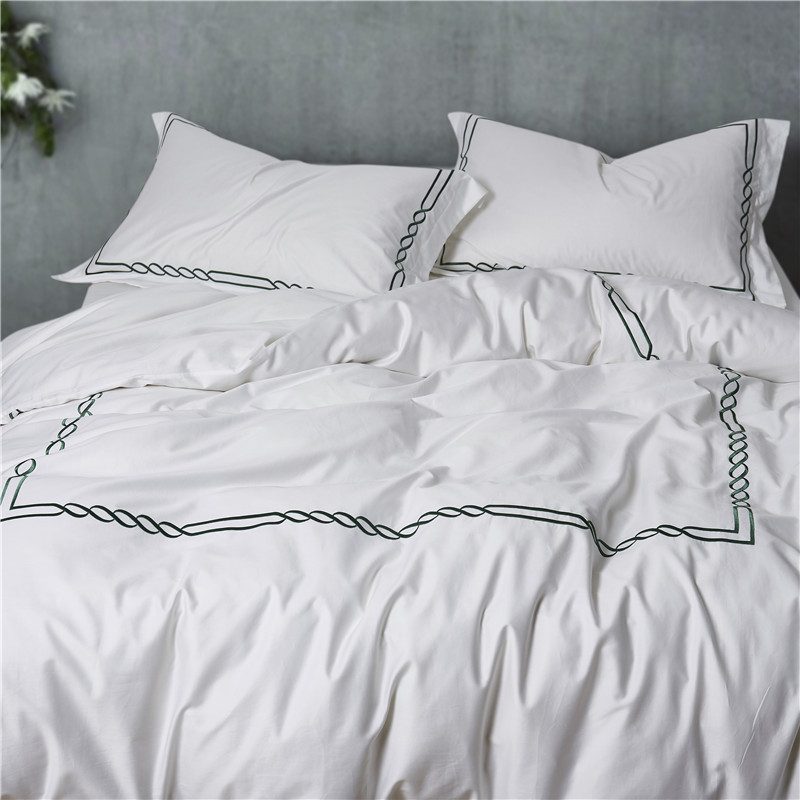 Dark Green Embroidered Hotel Bedding Set