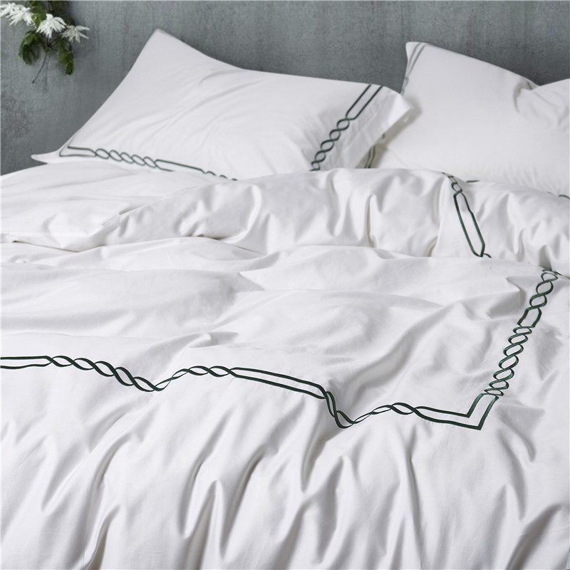 Dark Green Embroidered Hotel Bedding Set