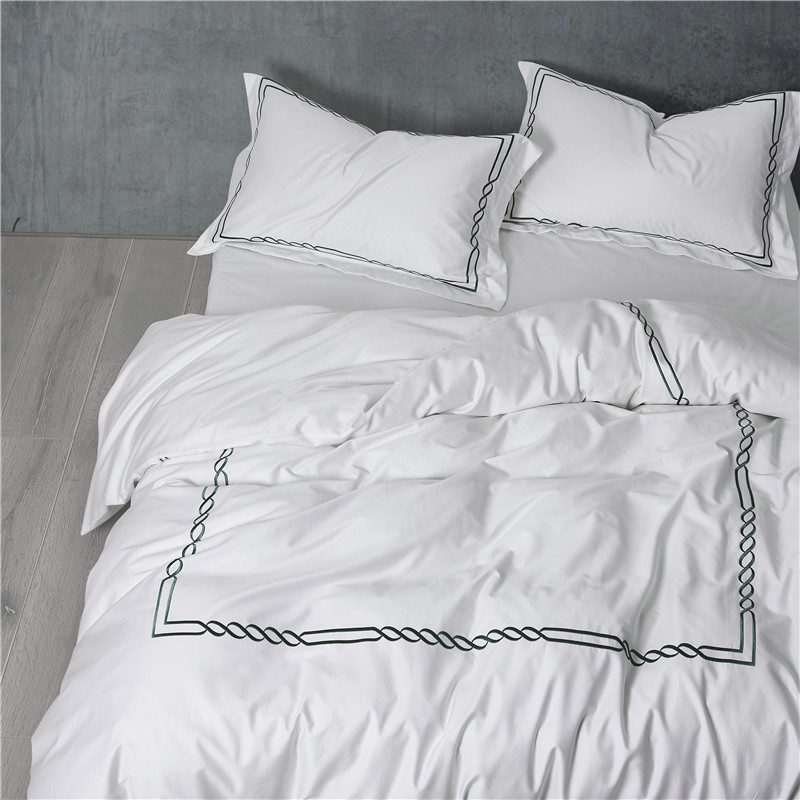 Dark Green Embroidered Hotel Bedding Set