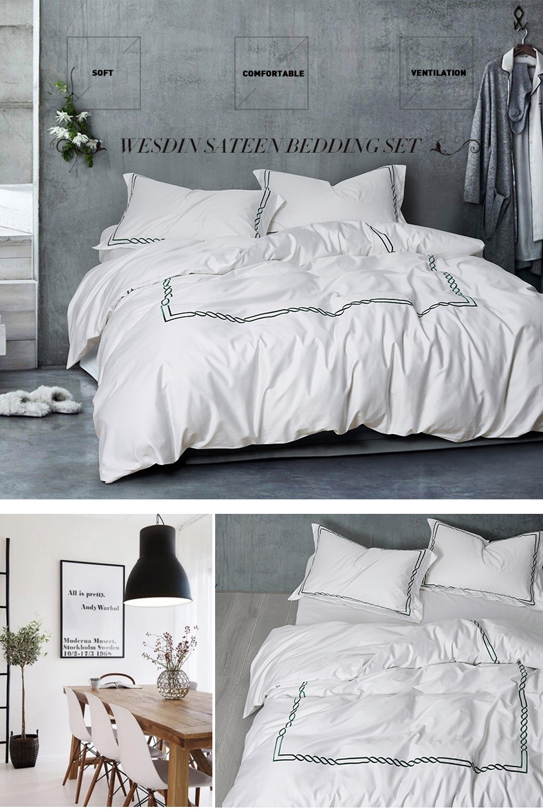 Light Green Embroidered Hotel Bedding Set