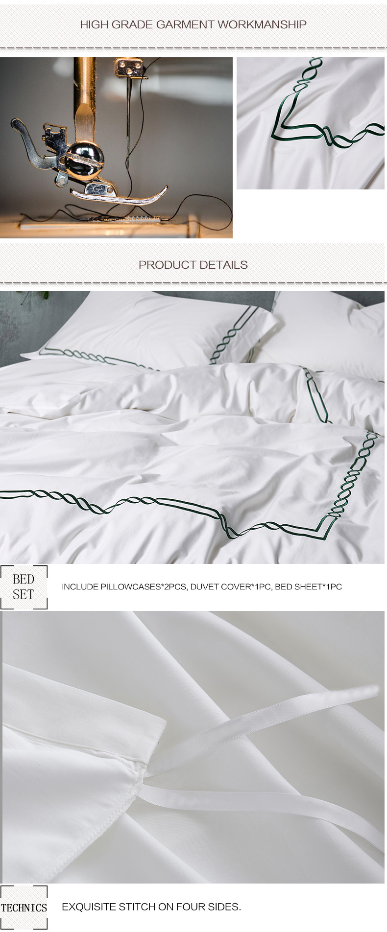 Light Green Embroidered Hotel Bedding Set