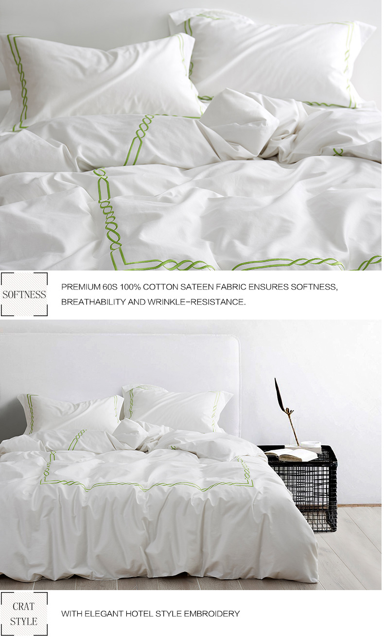 Light Green Embroidered Hotel Bedding Set