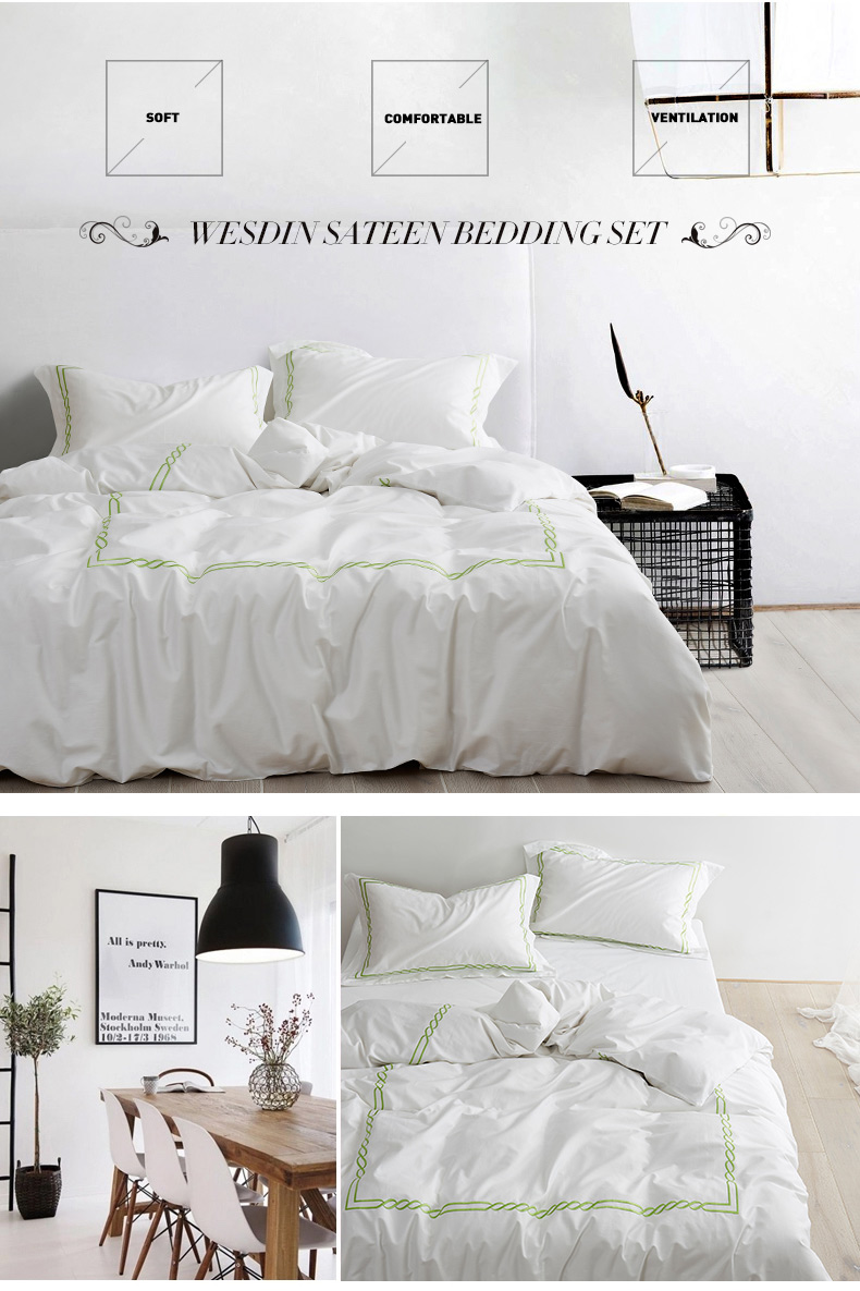 Light Green Embroidered Hotel Bedding Set